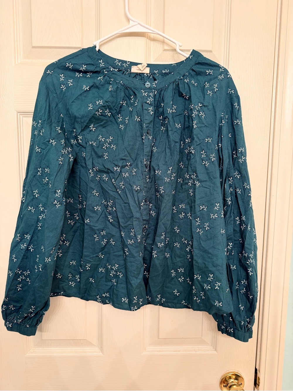 Women's Teal Floral Button-Front Blouse